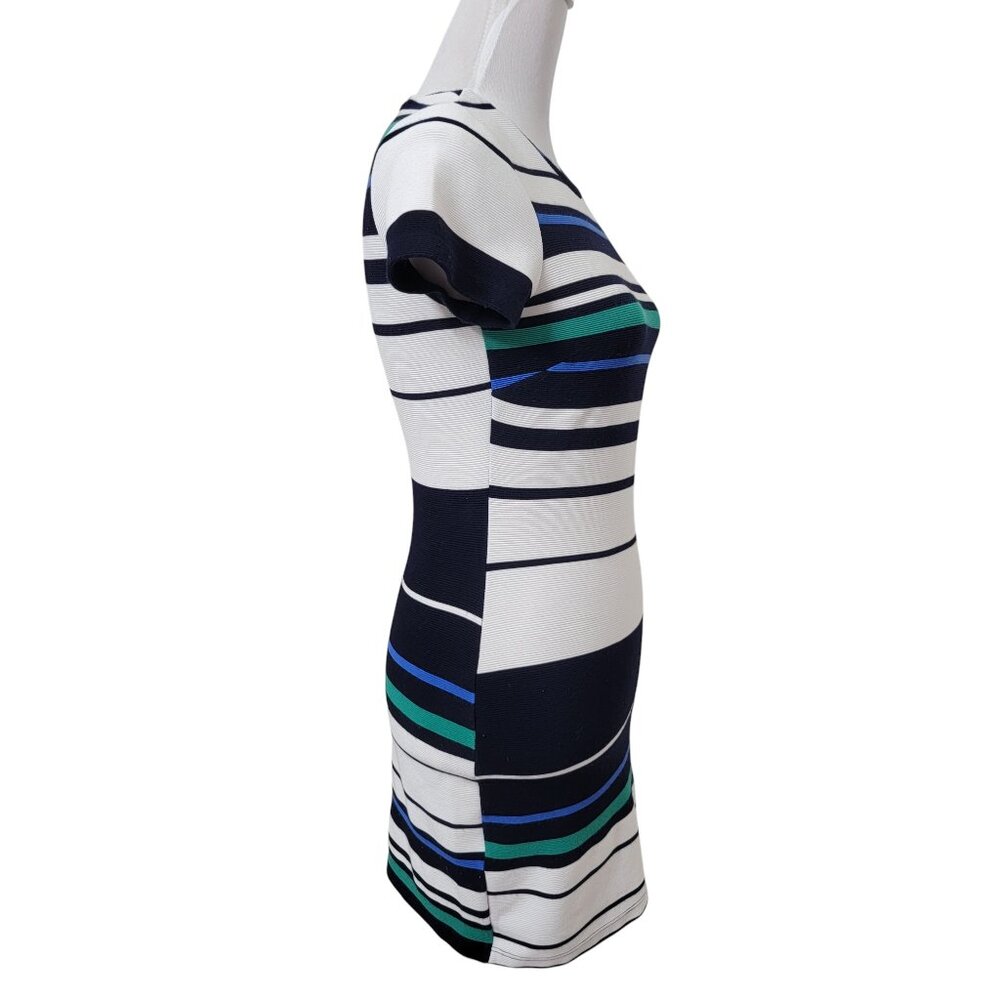 LuLu's Size S White Blue Teal Striped Bodycon Mini Dress - Picture 5 of 11